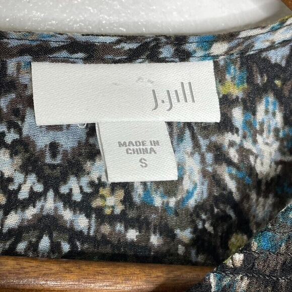 J Jill Dark Floral Argyle Stretchy Long Sleeve Blouse Size Small - Picture 5 of 8